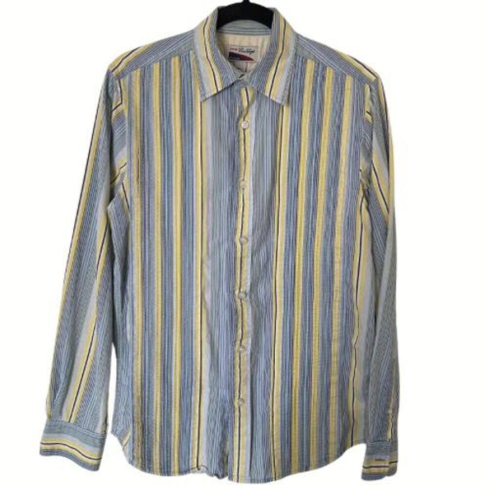 Rare Vintage Denim Friendly Men’s Striped Button Down Dress Shirt Size S
